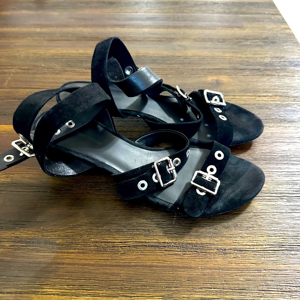 Alexander Wang Women's Open Toe Suede Ankle Strap Strappy Sandals Black  7.5